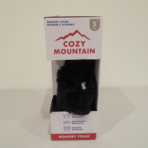 Women Small Black Slip-on Slippers Cozy Mountain Memory Foam Rubber Sole New - Picture 15 of 16